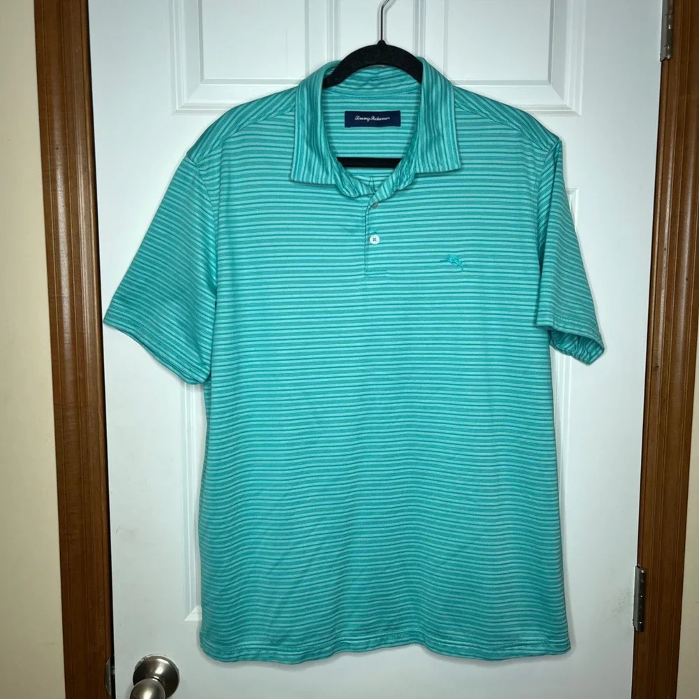 Tommy Bahama Striped Polo Shirt XL Pima Cotton Blue Green Golf‎ Sport